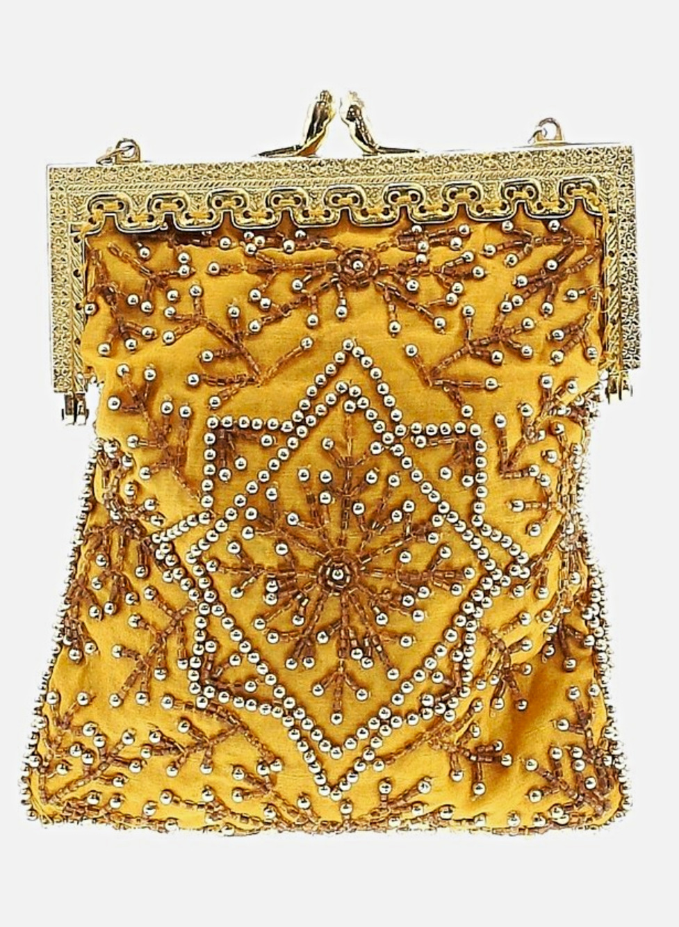 Vintage Christina Beaded Shoulder Formal Evening Bag Gold - Small 6 inch